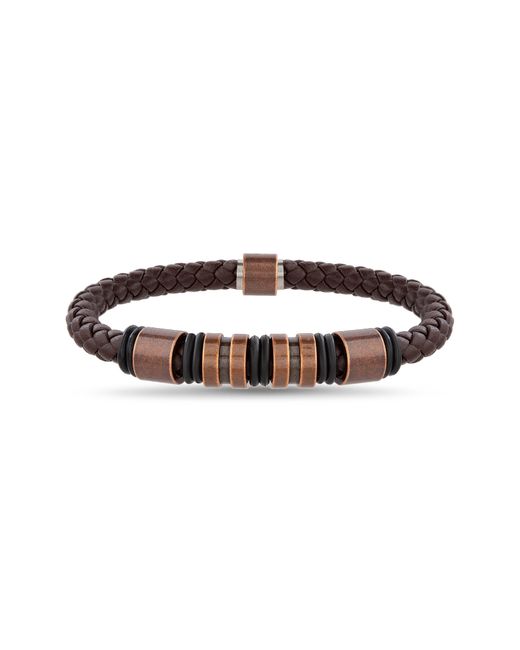 Nautica Brown Stainless Steel Faux Leather Bracelet for men