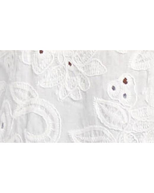 Karen Kane White Eyelet Embroidered Cotton Peasant Top