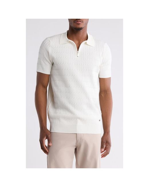T.R. Premium White Textured Sweater Knit Zip Polo for men