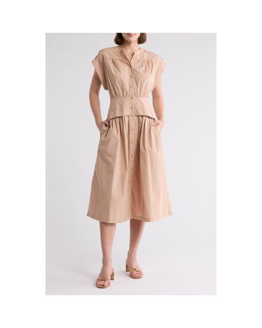 AREA STARS Natural Cuff Button Front Dress