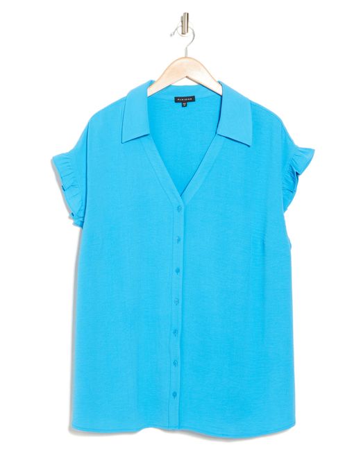 Pleione Blue Crinkle Button-up Shirt