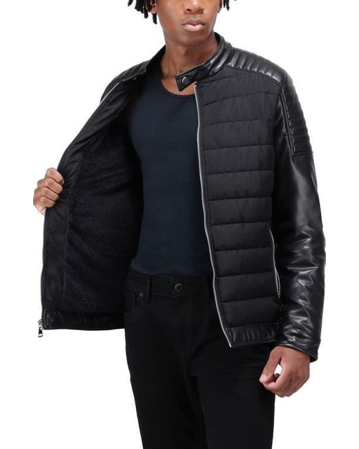Xray Jeans Black Faux Leather Quilted Moto Jacket for men