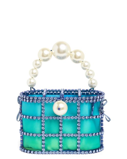 Rosantica Blue Holli Crystal & Imitation Pearl Satin Handbag