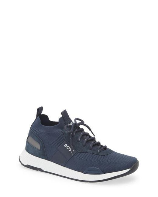 Boss Blue Titanium Runn Knit Sneaker for men