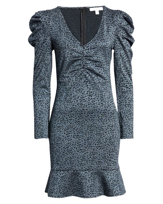 Chelsea28 Puff Long Sleeve Jacquard Dress In Teal Black Diara Jacquard