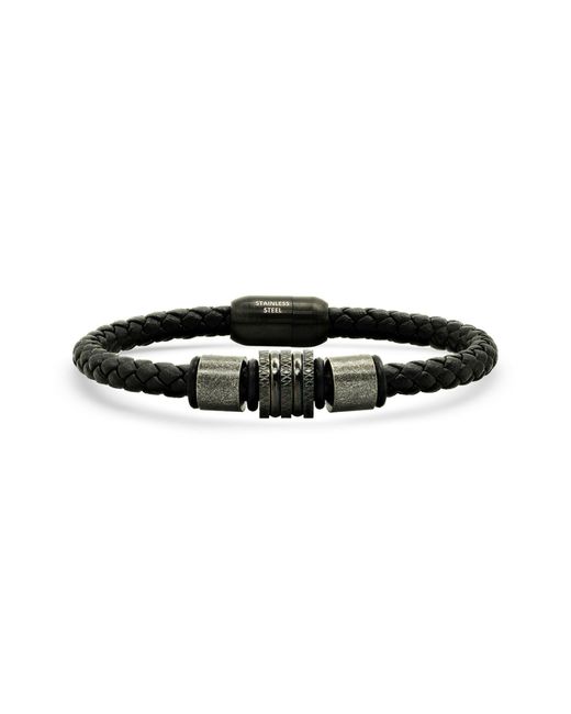 HMY Jewelry Black Mens' Braided Leather Bracelet for men
