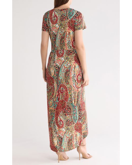 Connected Apparel White Paisley High-low Faux Wrap Dress