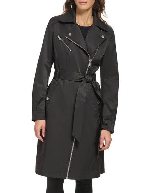 Guess Asymmetric Belted Trench Coat in Black | Lyst