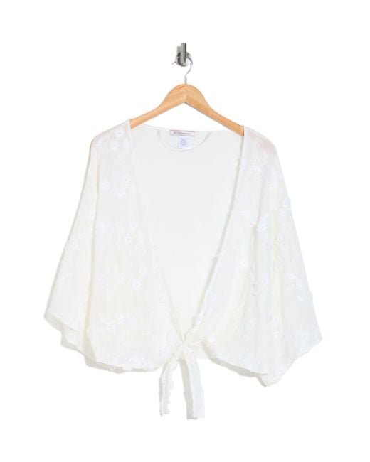 Vince Camuto White Embroidered Tie Front Crop Top