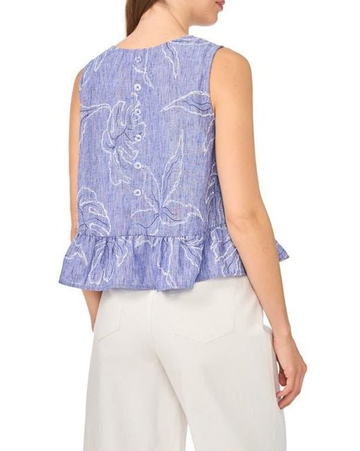 Vince Camuto Blue Embroidered Shell
