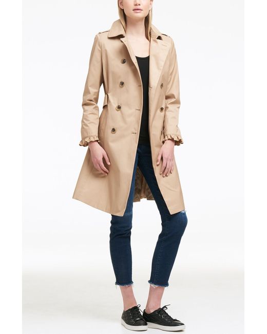 DKNY Natural Ruffled Double-breasted Belted Trench Coat