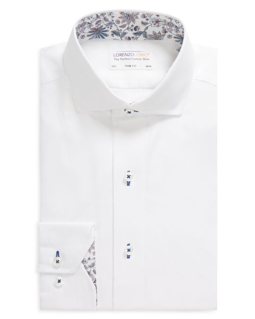Lorenzo Uomo White Trim Fit Solid Twill Dress Shirt for men