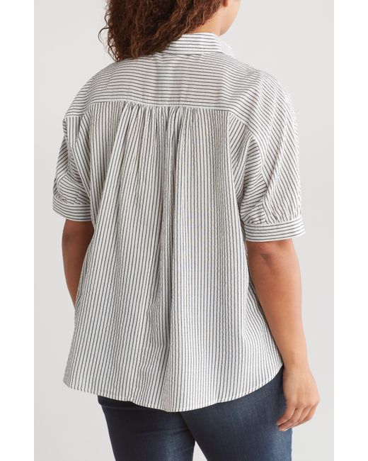Max Studio Gray Stripe Oversized Button-up Shirt