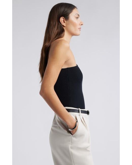 Open Edit Blue Luxe Sculpt Rib One-Shoulder Top