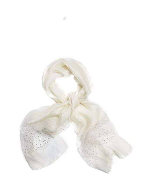 Saachi White Crystal Embellished Silk & Wool Scarf
