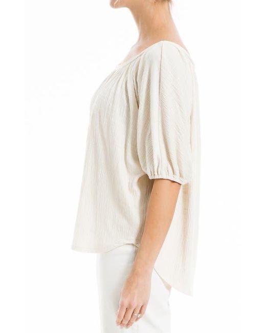 Max Studio White Textured Knit Bubble Sleeve Knit Top