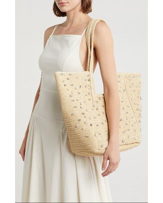 Steve Madden Natural Gemi Embellished Woven Tote Bag