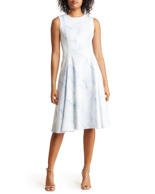 Calvin Klein Watercolor Scuba Midi Dress in White Lyst