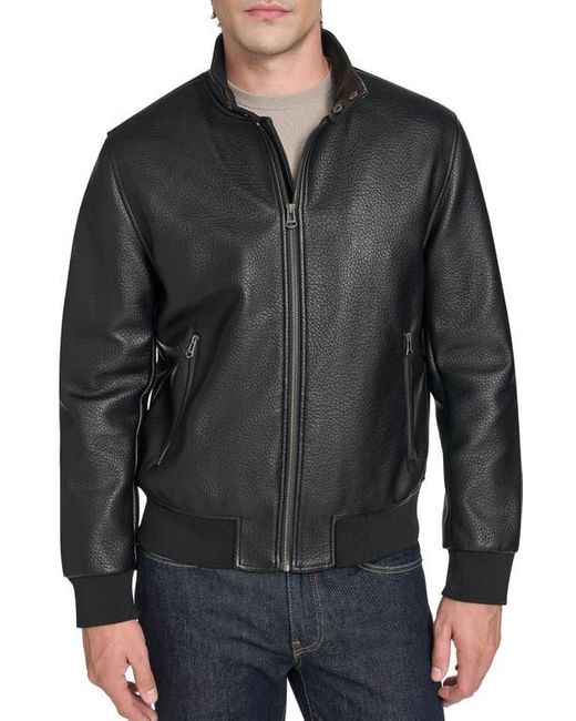 Cole Haan Black Faux Leather Bomber Jacket for men