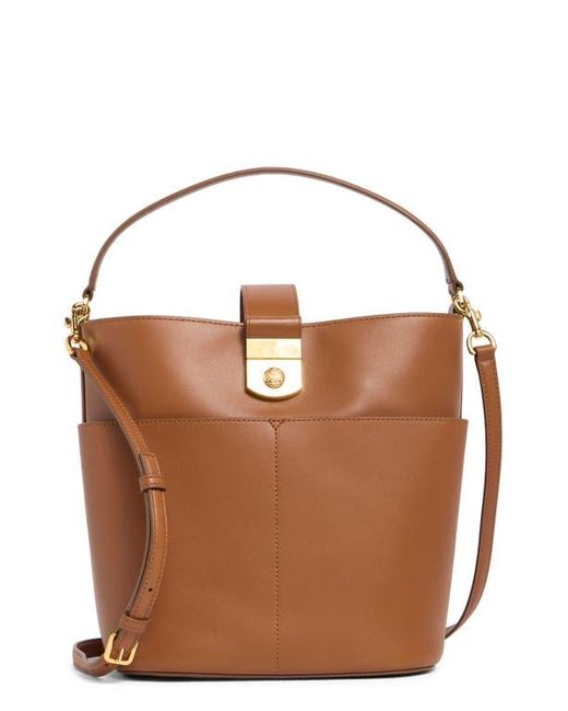 Veronica Beard Brown The Crest Lock Leather Bucket Bag