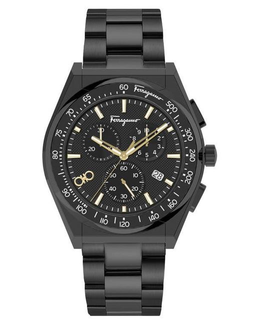Ferragamo Black Salvatore 1898 Chronograph Sport Ip Stainless Steel Bracelet Watch, 43Mm for men