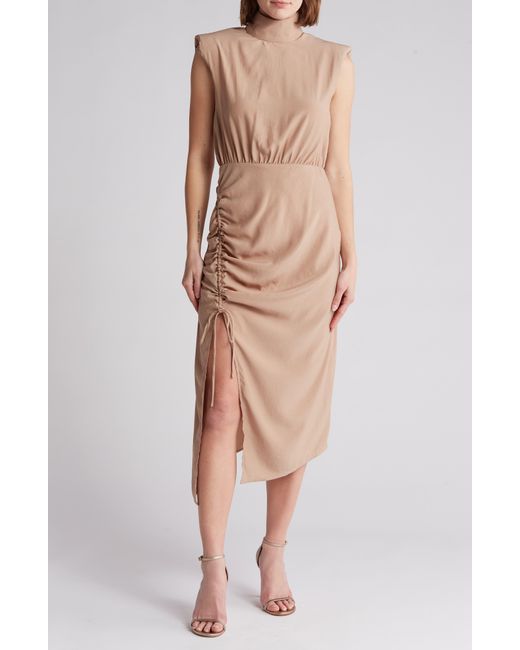 AREA STARS Natural Side Ruched Midi Dress