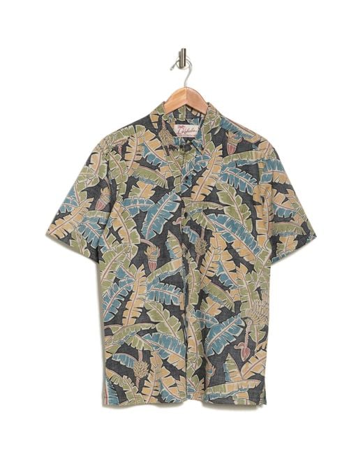 Kahala Multicolor Banana Flora Short Sleeve Cotton Button-down Shirt for men