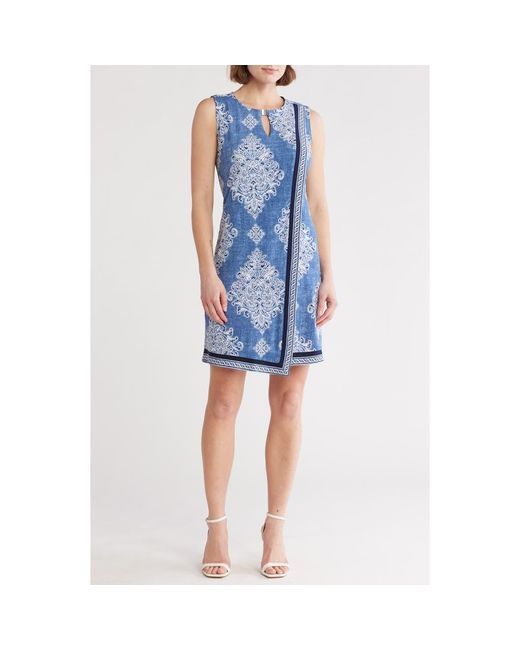 Sandra Darren Blue Keyhole Sleeveless Asymmetric Shift Dress