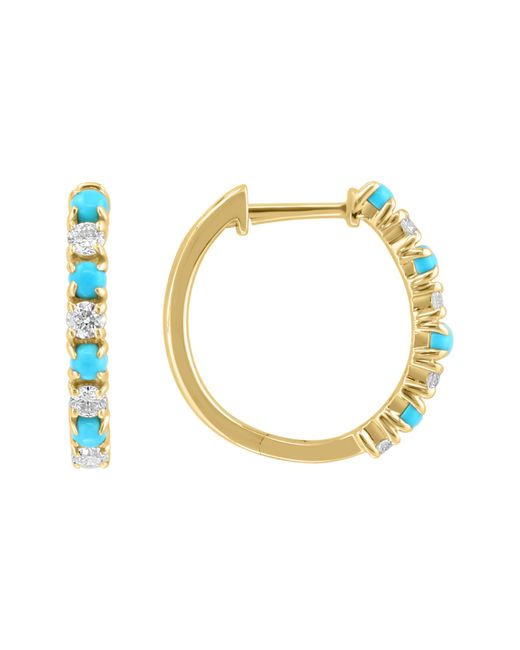 Effy Metallic 14k Yellow Gold Diamond & Turquoise Huggie Hoop Earrings