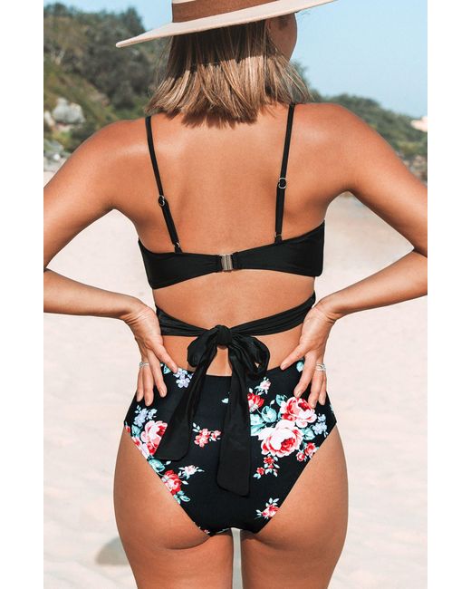 CUPSHE Floral Wrap Cutout One piece Swimsuit in Black Lyst