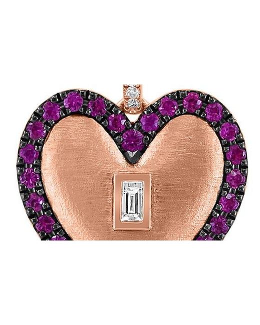 Effy White 14k Rose Gold Diamond & Ruby Heart Pendant Necklace