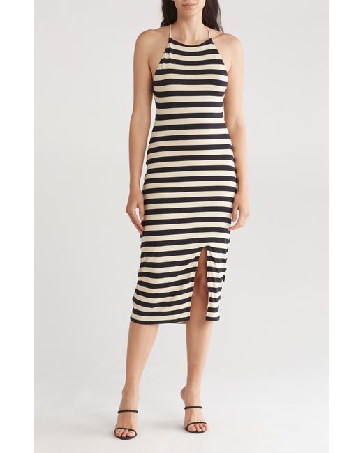 Rachel Parcell Black Stripe Side Slit Knit Midi Dress