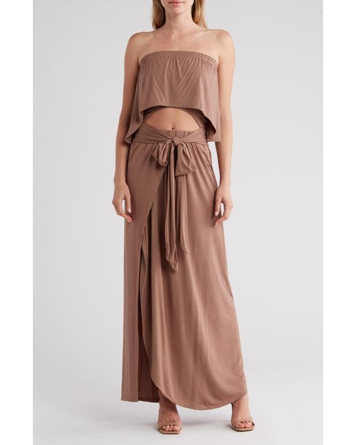 Go Couture Brown Front Cutout Maxi Dress
