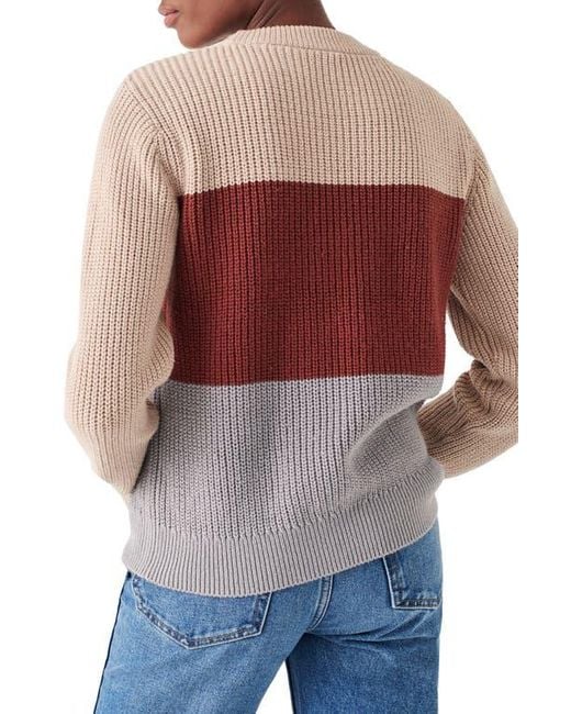 Faherty Brand Red Cozy Colorblock Cotton Blend Sweater