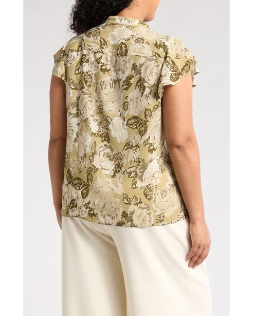 Tahari Natural Ruffle Cap Sleeve Button-Up Top