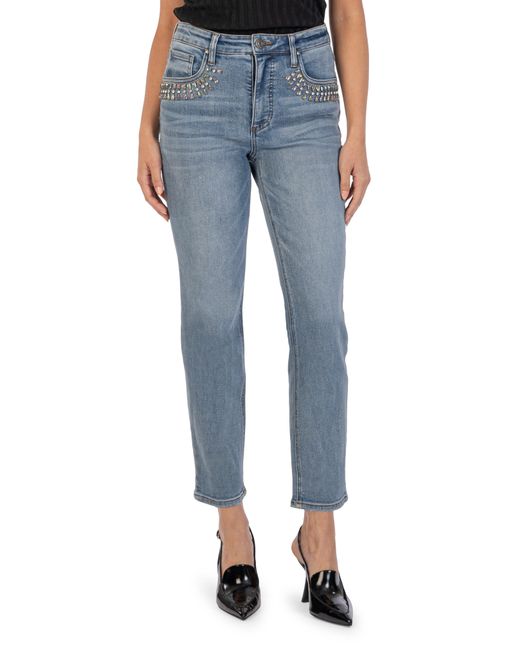 Kut From The Kloth Blue Rachael Fab Ab Embellished High Waist Mom Jeans