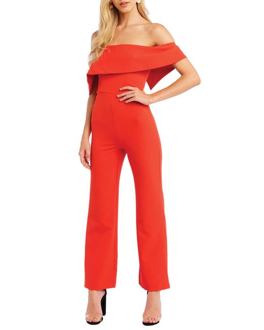 Bardot Off-the-shoulder Jumpsuit in Red | Lyst