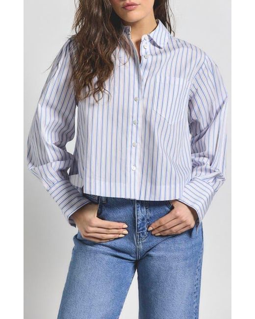 10 Crosby Derek Lam White Estrella Stripe Crop Cotton Button-Up Shirt