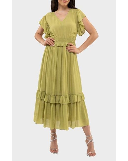 AUGUST SKY Green Flutter Sleeve Maxi Dress