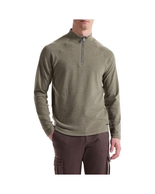 Bugatchi Gray Brushed Cotton Blend Quarter Zip Pullover for men