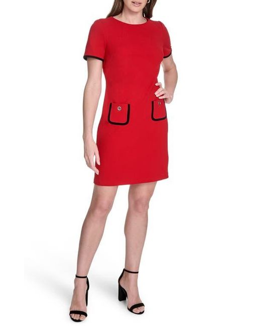 Tommy Hilfiger Red Short Sleeve Scuba Crepe Contrast Trim Dress
