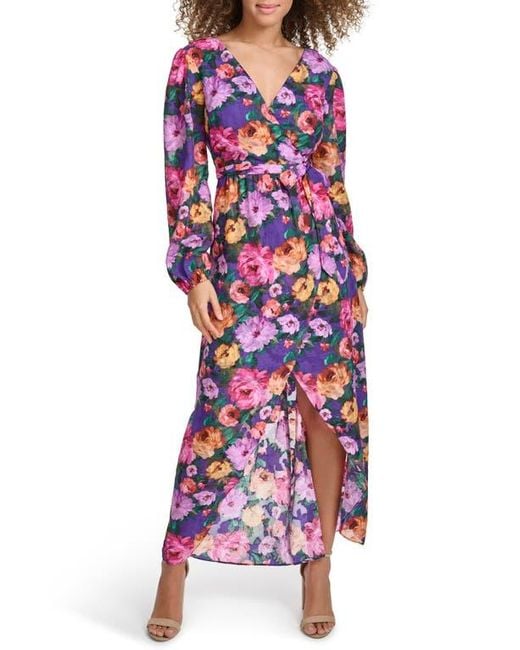 Siena Jewelry Multicolor Long Sleeve Wrap Style Midi Dress