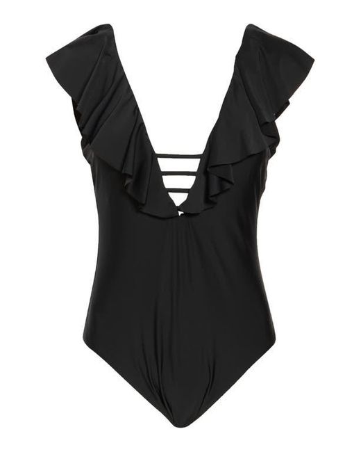 Vitamin A Women's Ecolux One Piece Swimsuit - Black Plunge Neck Sustainable Swimsuit, Recycled Nylon