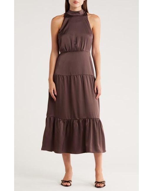 Sam Edelman Purple High Neck Fluid Satin Midi Dress