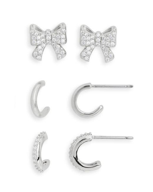 Nadri White Set Of 3 Cubic Zirconia Bow Stud & Huggie Hoop Earrings