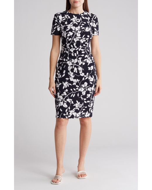 Calvin Klein Black Floral Short Sleeve Sheath Dress