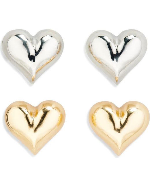 Tasha Metallic Set Of 2 Two-Tone Heart Stud Earrings