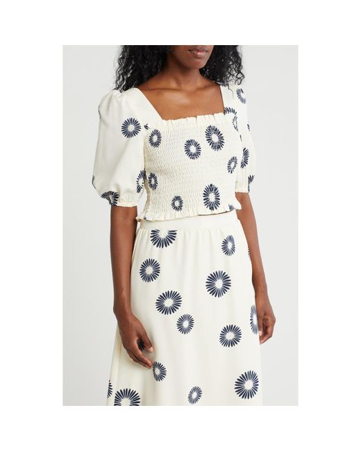 Bobeau Natural Smocked Crop Top