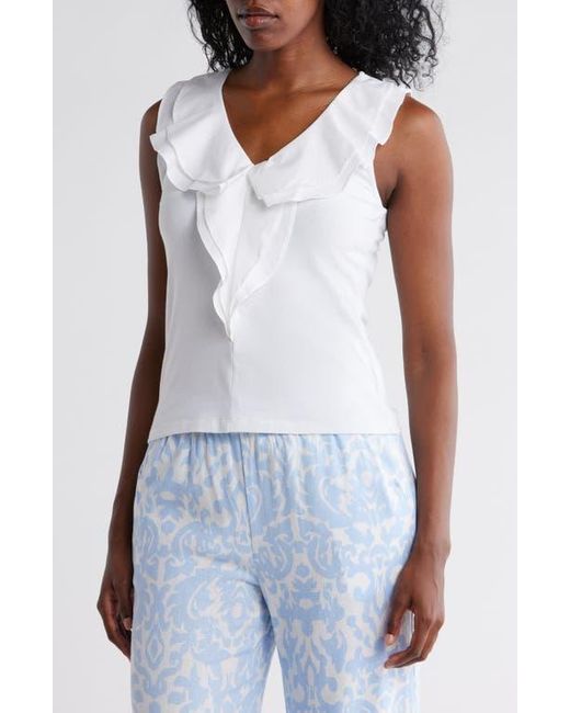 Ellen Tracy White Mixed Media Ruffle Tank