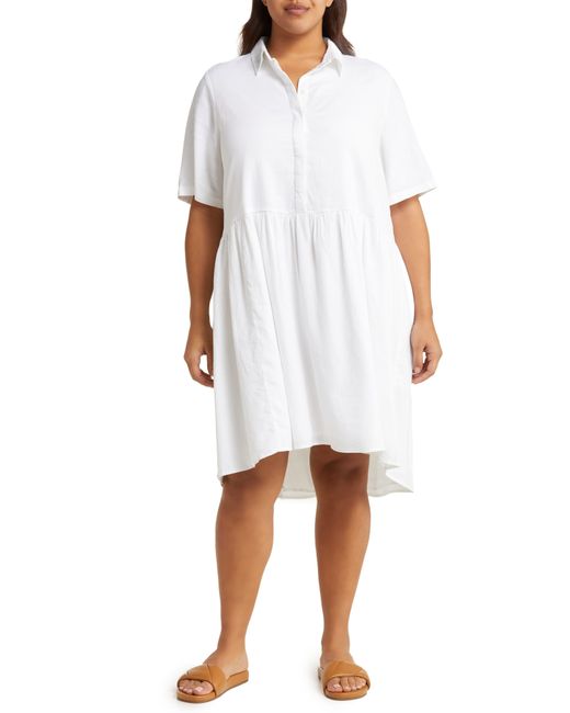 Nordstrom Linen Blend Collared Dress in White | Lyst